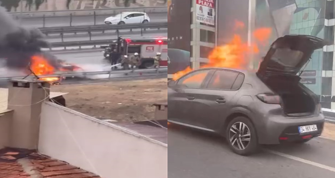 uskudarda seyir halindeki otomobil alev alev yandi FVFcfL1a